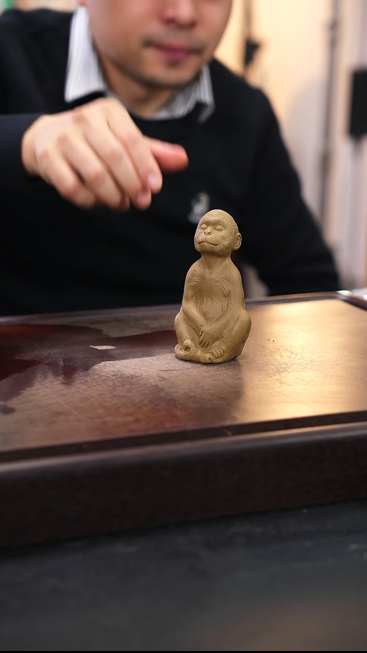 老段泥沉思猴雕塑茶宠