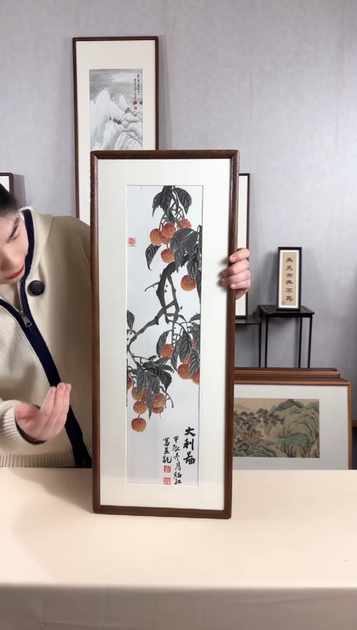 【闪购商品】国画手绘*大利图*28*72cm实木框