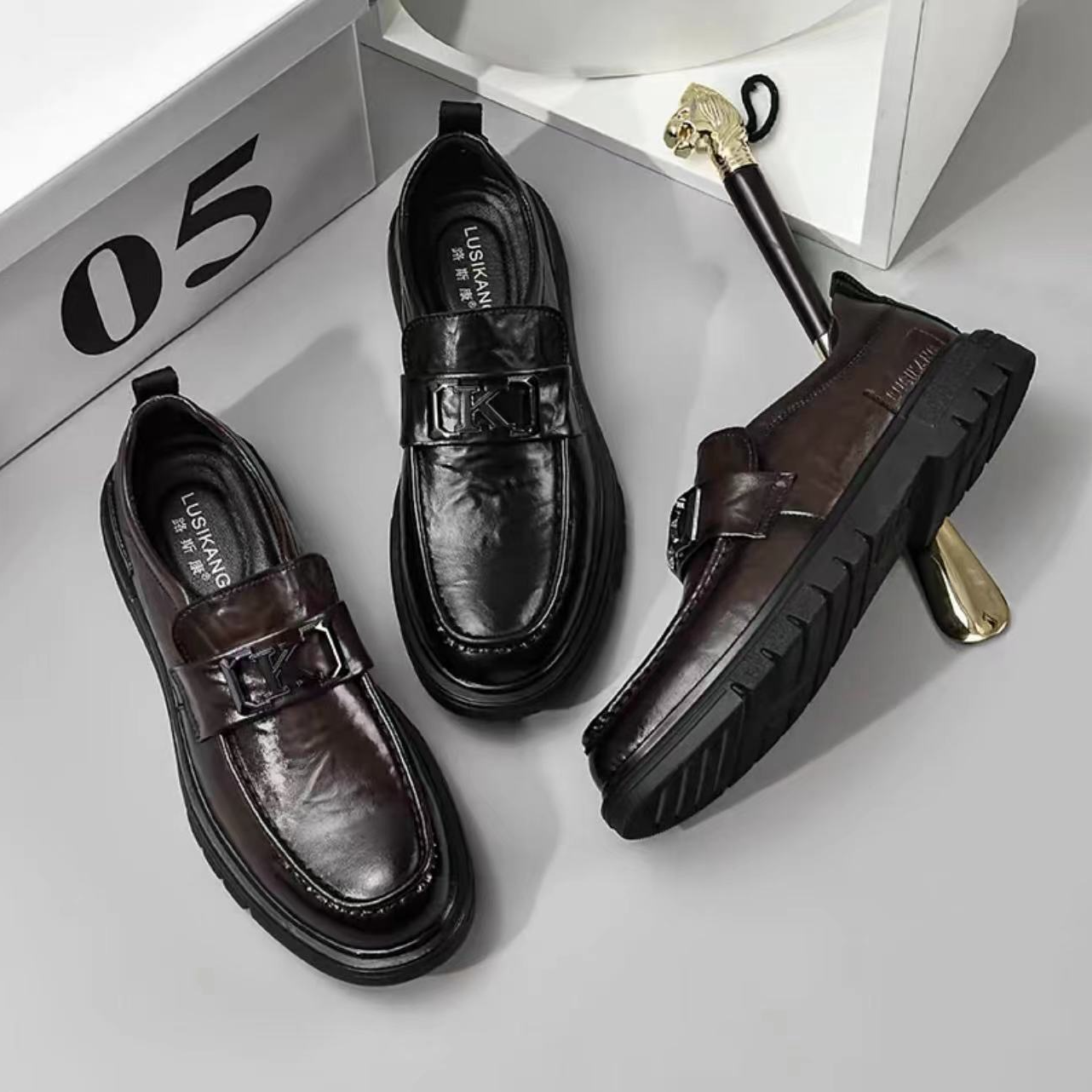 男士真皮厚底透气潮流商务英伦风春季休闲皮鞋豆豆鞋舒适