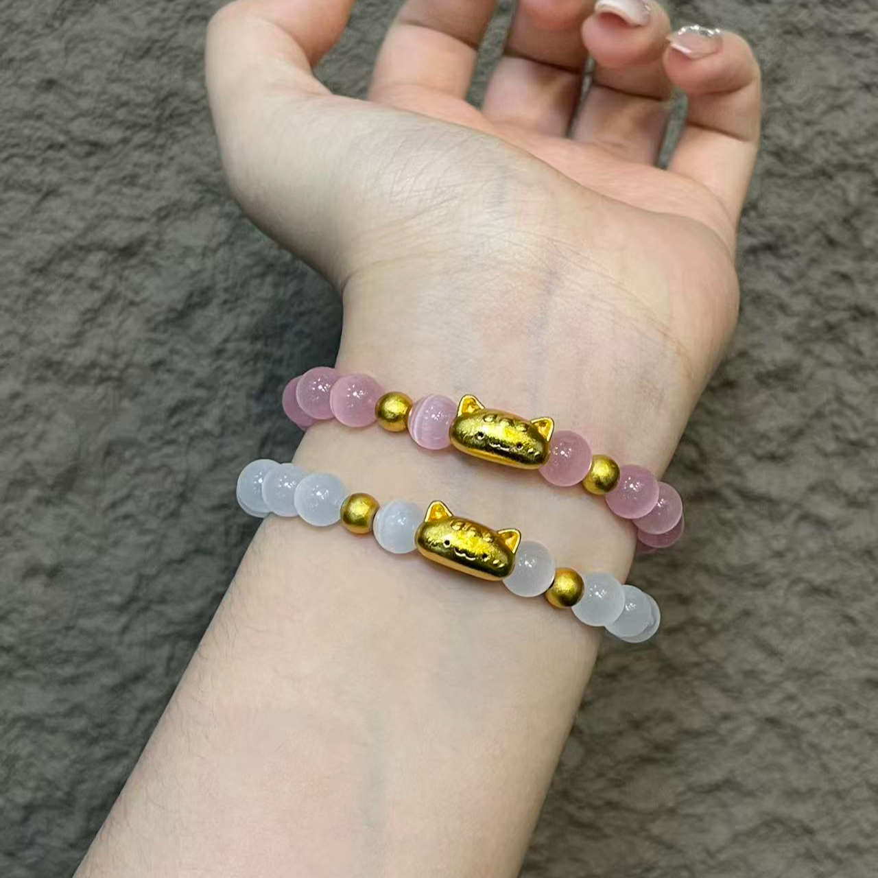 铜合金琉璃手链 天然猫眼白月光琉璃金色法棍小猫送礼物闺蜜手串