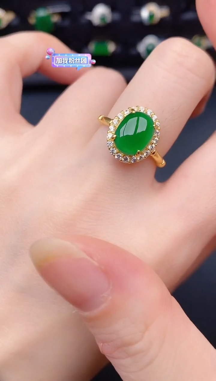银S925镶嵌戒指翡翠天然a货翡翠98
