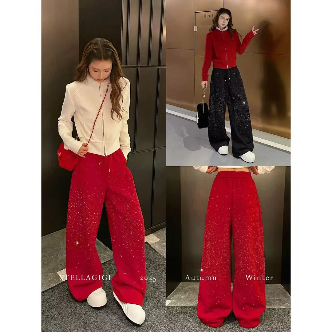 【运补6-10】AW银河星空 松紧腰烫钻加绒弯刀裤K-20252584