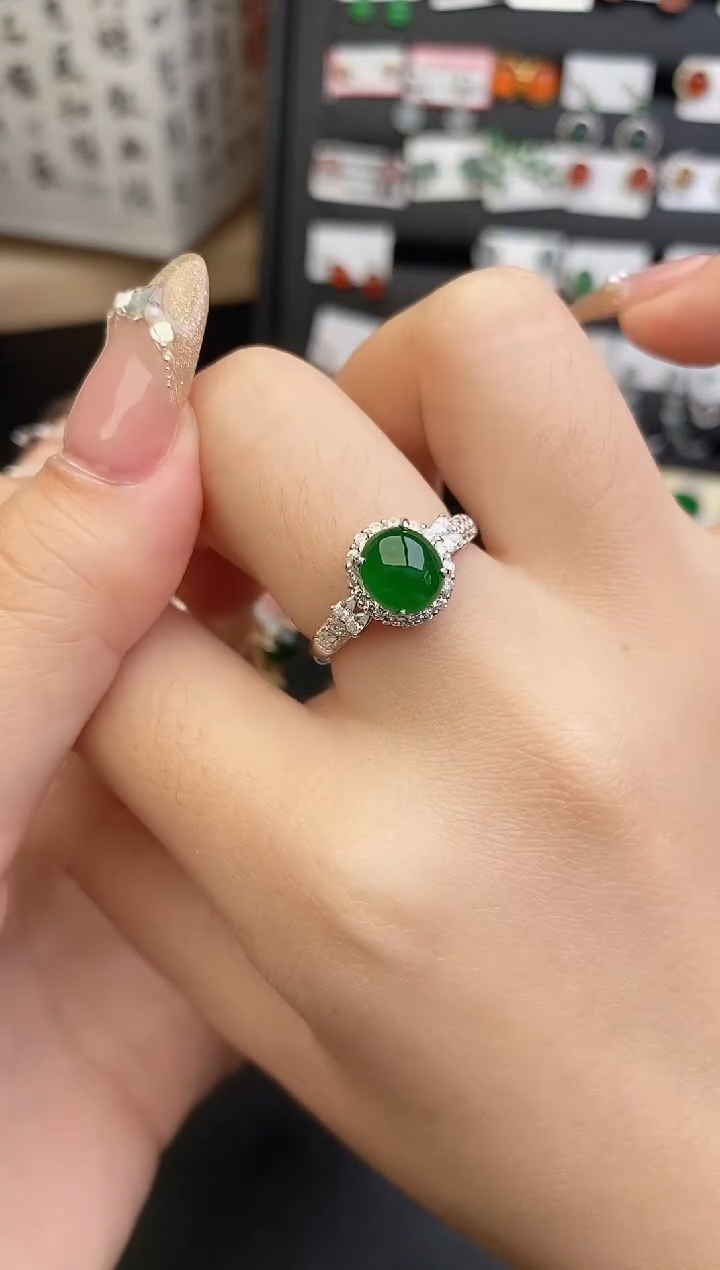 银S925镶嵌戒指翡翠0