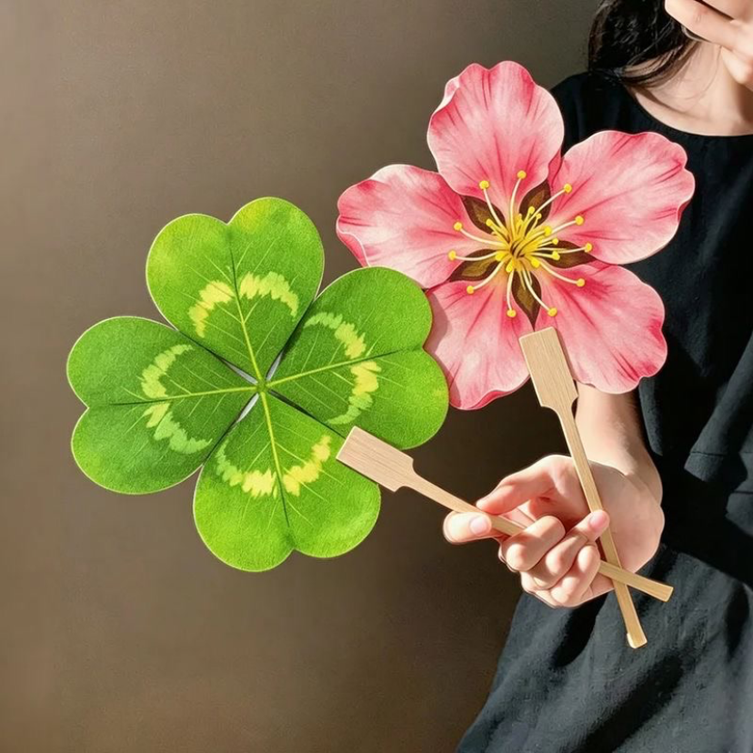 【利灵】四叶草桃花扇子夏天随身携带便携手摇扇