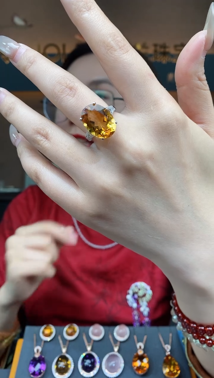 【闪购商品】黄晶戒指银S925镶嵌黄晶戒指