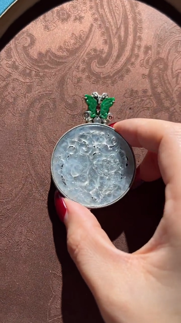 【闪购商品】翡翠吊坠(不含链)银S925镶嵌红翡绿翠 46号