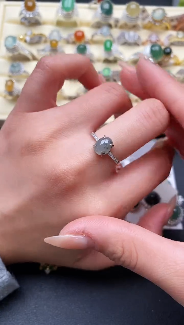 【闪购商品】翡翠戒指银S925镶嵌3333333+3