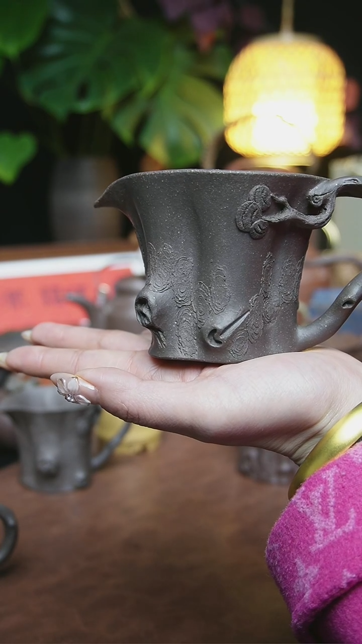 茶杯紫砂全手天青松桩公道杯