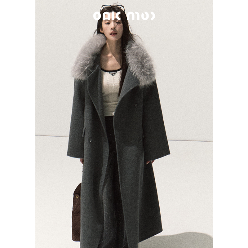 OAKMOO/新西兰进口美利奴全羊毛可拆领双排扣大衣