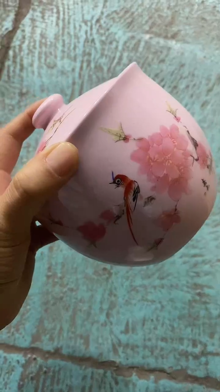 摆件陶红稀土水点桃花猪油罐