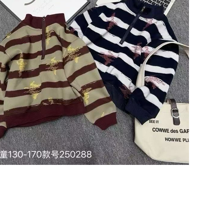 K226衣函儿童加绒卫衣横条款