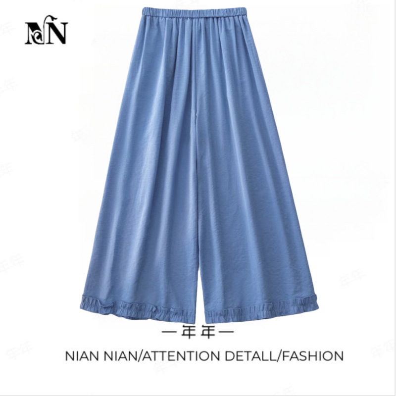 〖松弛周末〗年年2025夏季新款木耳边拼接九分裤韩系宽松薄款休闲裤