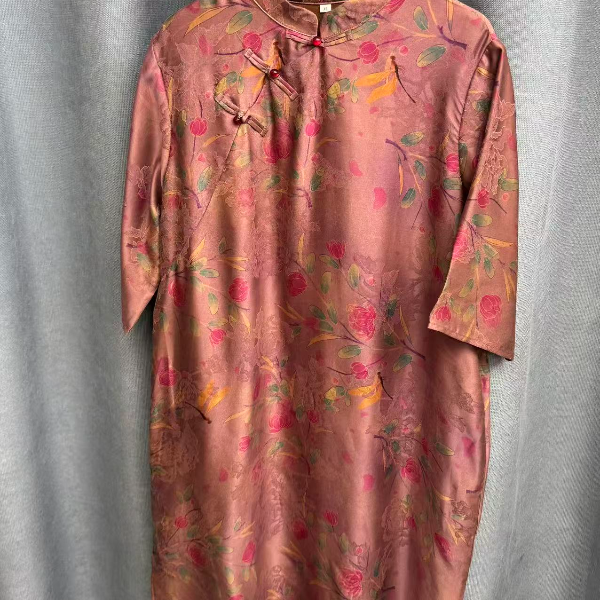 夏季新款简约百搭宽松桑蚕丝香云纱连衣裙Y036