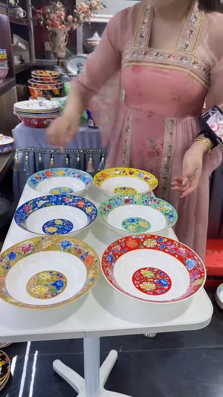 瓷片7.5英寸圆深盘6个景德镇陶瓷