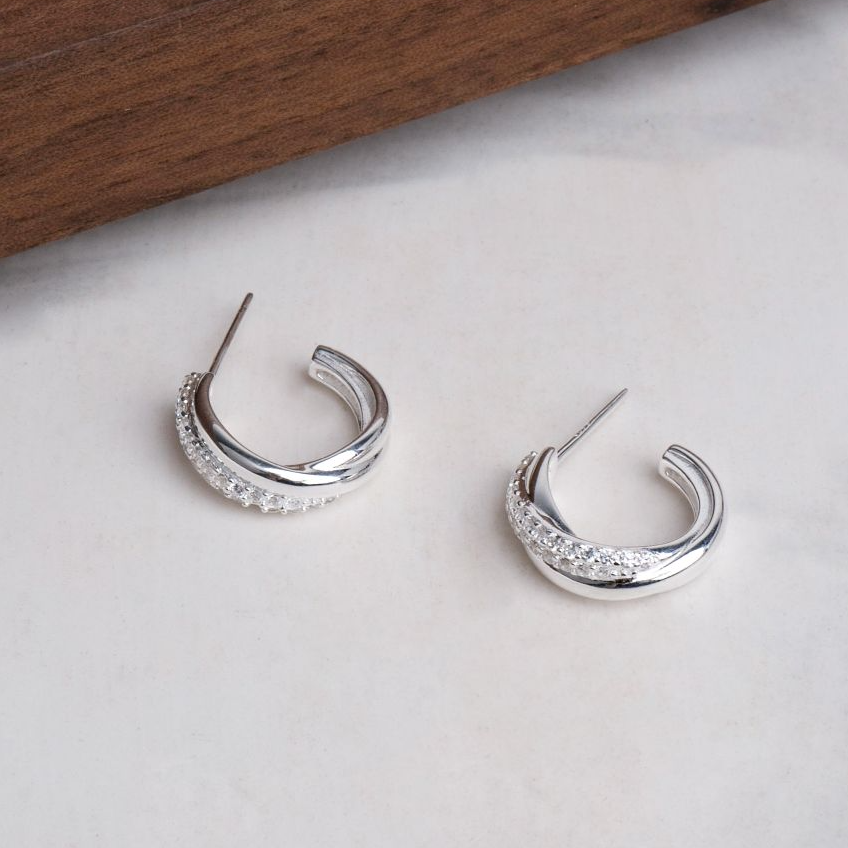 925银耳饰 不规则法式耳环高级感轻奢小众设计女潮流新款圆圈耳饰