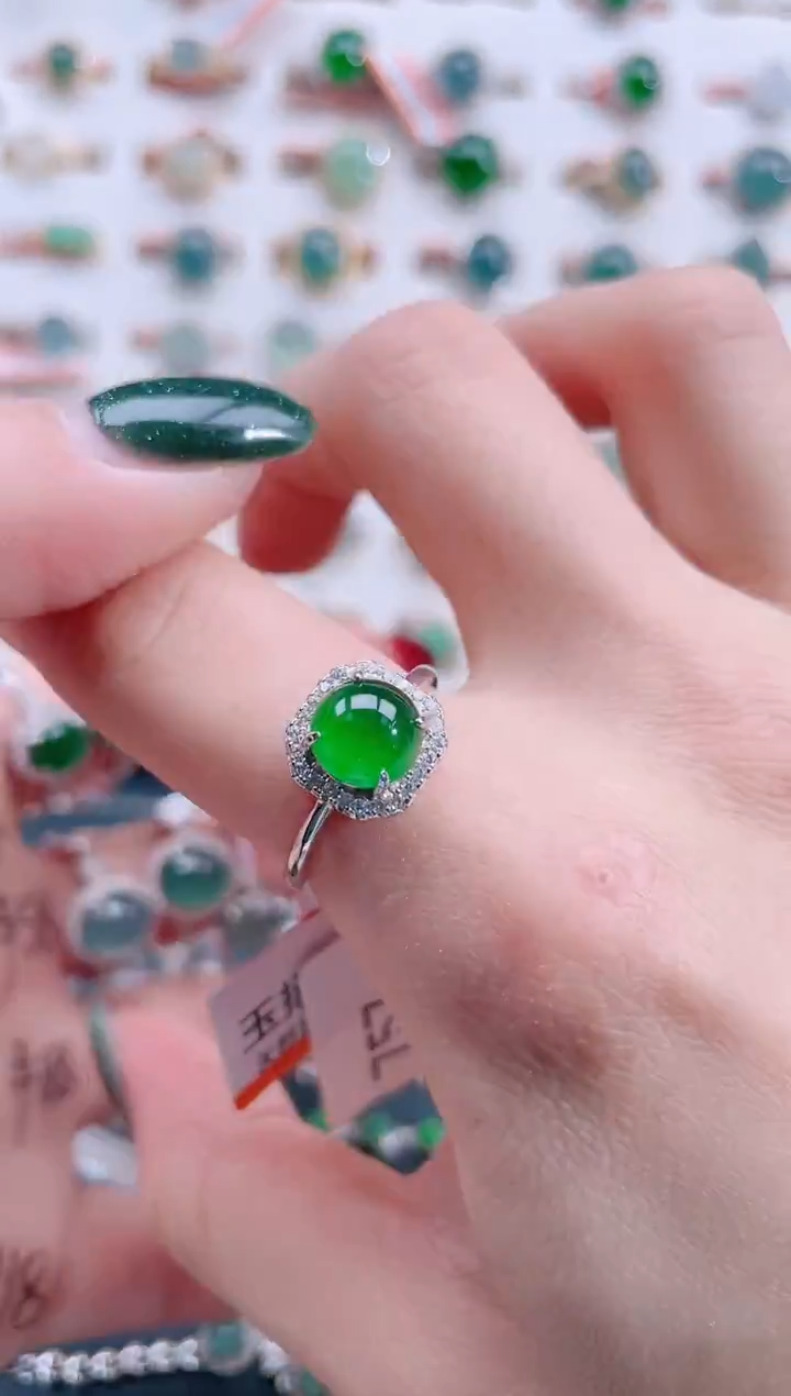 银S925镶嵌戒指翡翠天然翡翠