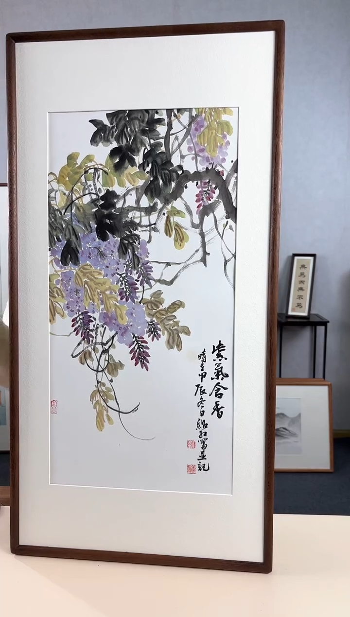 【闪购商品】国画手绘*紫气含香*47*92cm实木框