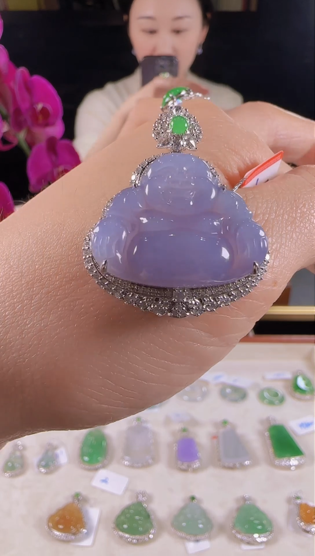 【闪购商品】翡翠吊坠(不含链)18K金镶嵌紫罗兰佛公