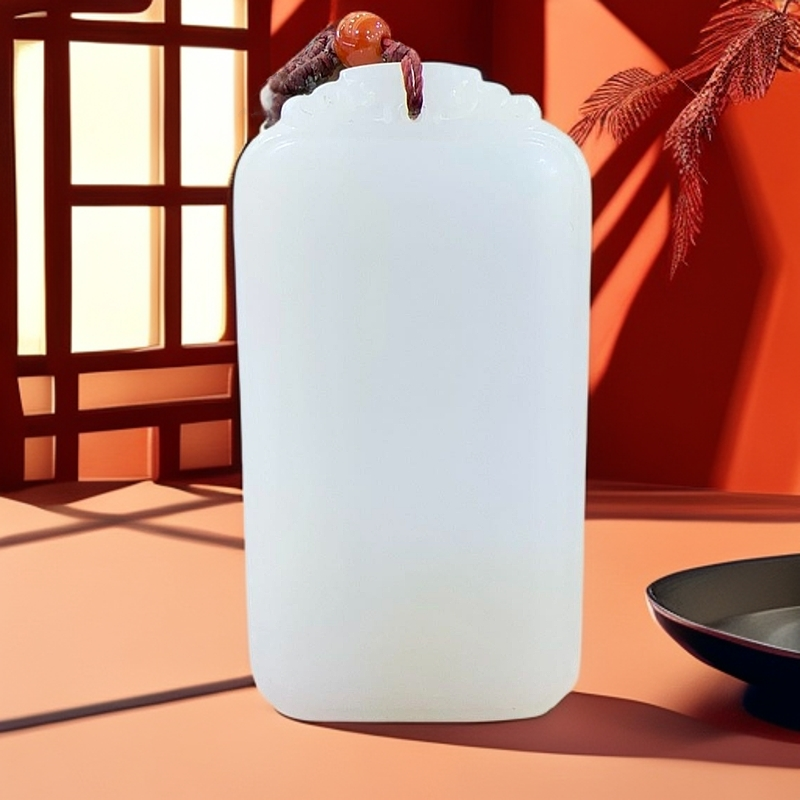 和田玉新疆料羊脂白玉平安无事牌