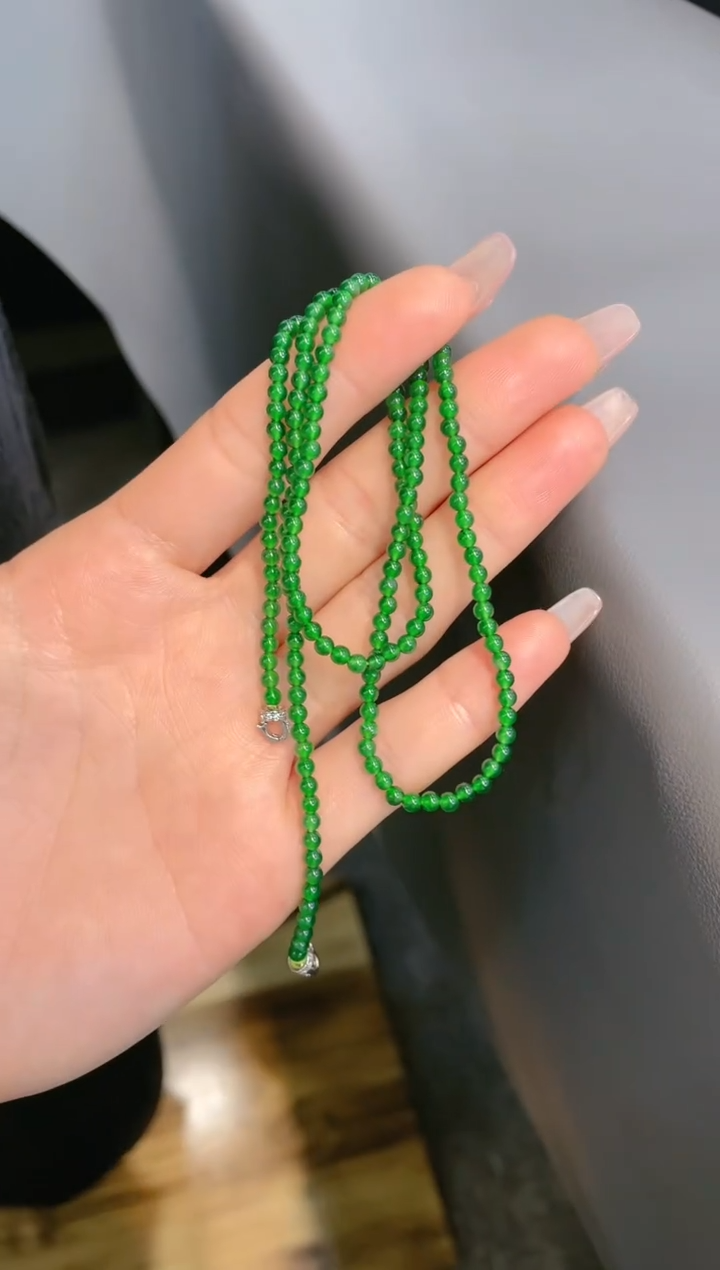 【闪购商品】翡翠颈饰未镶嵌A23天然A货翡翠小米珠项链