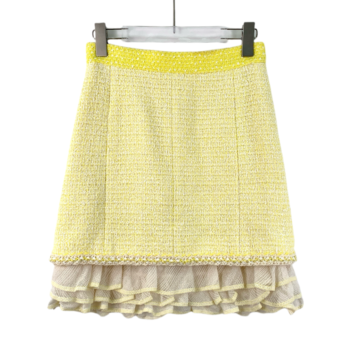 99新 Chanel/香奈儿 DW0302 黄色亮片休闲编织半身裙 36 XS码