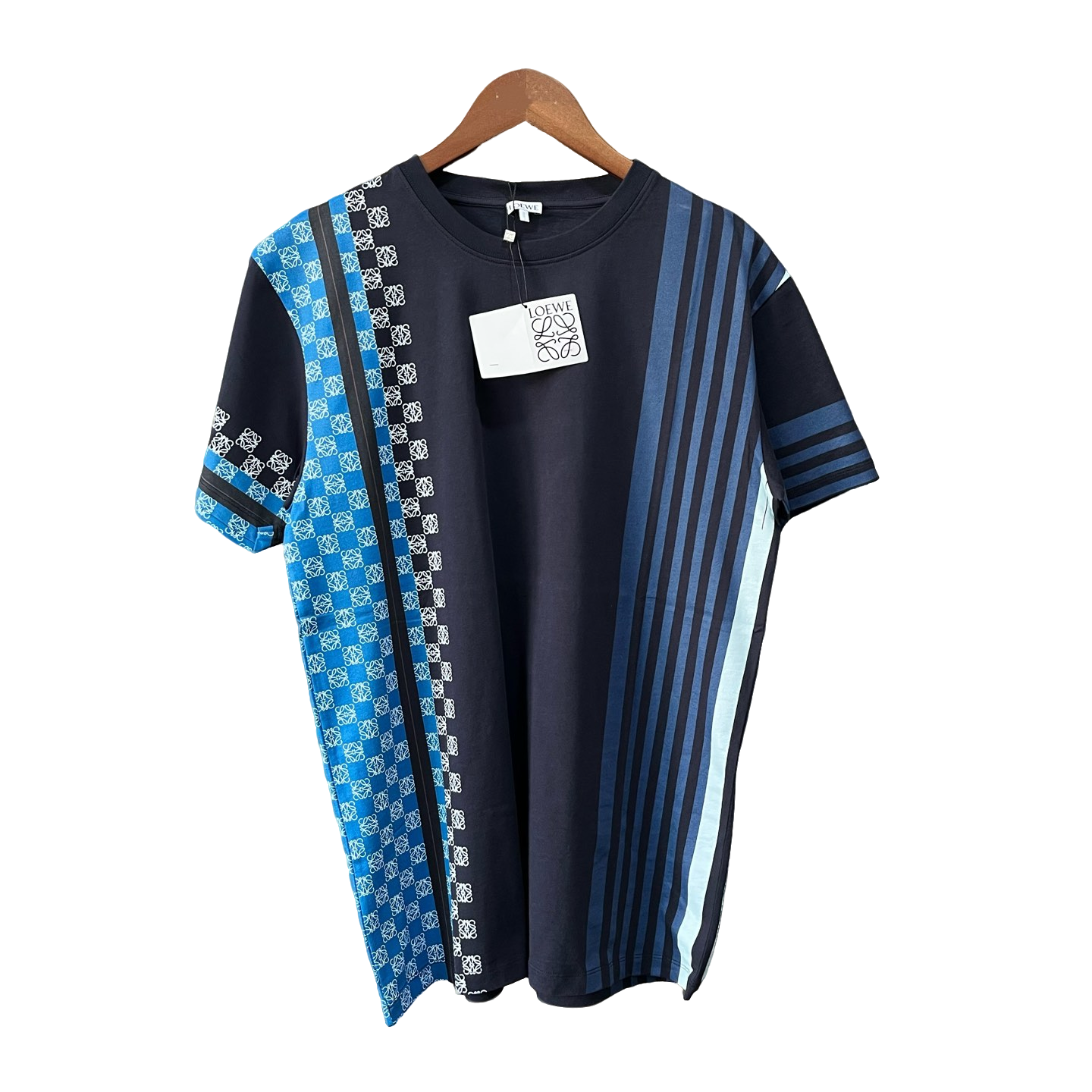未使用 LOEWE/罗意威 条纹格子拼接短袖 M码 x0793