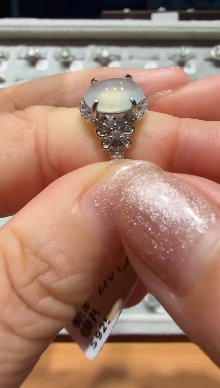 银S925镶嵌戒指翡翠缅甸A货翡翠戒指