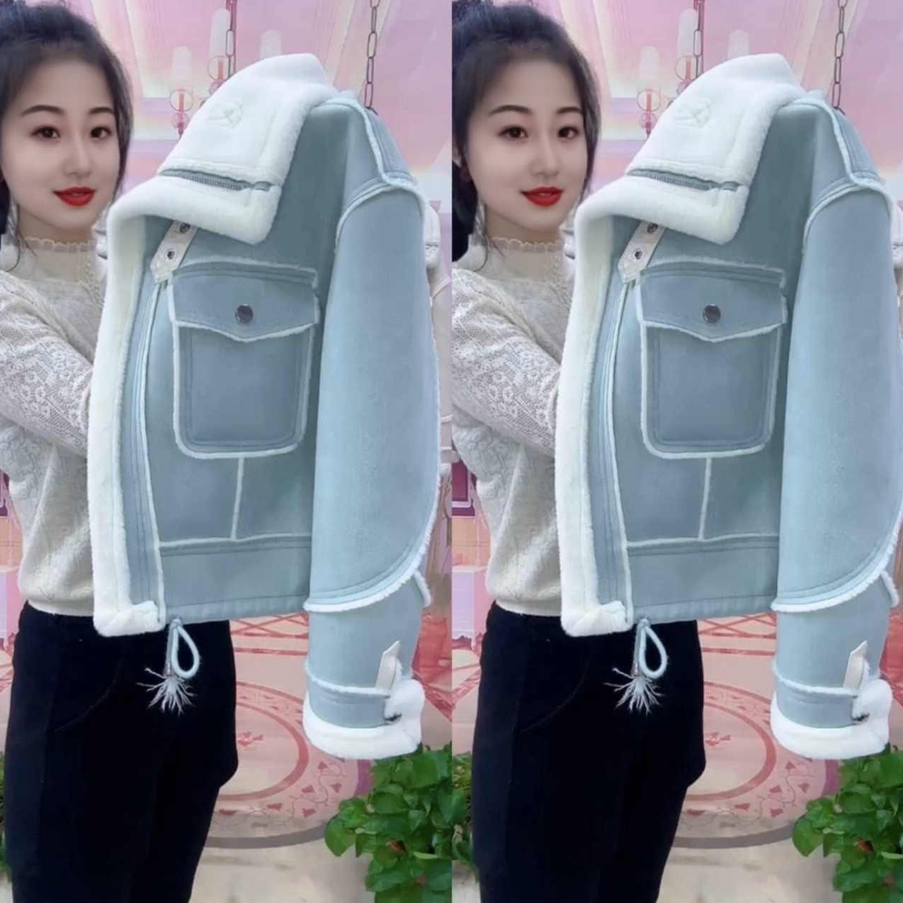 L秋冬新款加绒保暖加厚时尚2025冬季皮毛一体短款外套过冬女