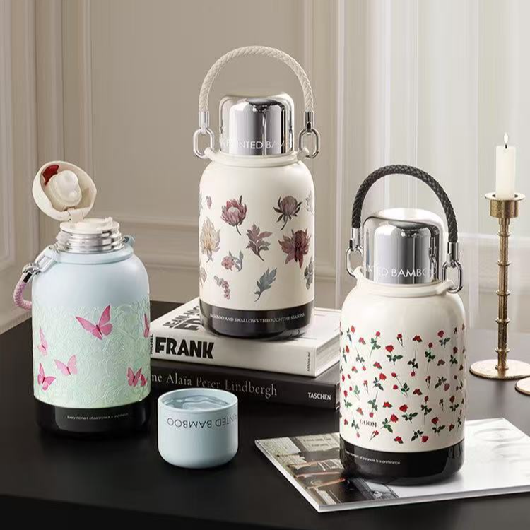【摩登空间】新款大号保温杯大容量便携水壶复古碎花高颜值精致水杯