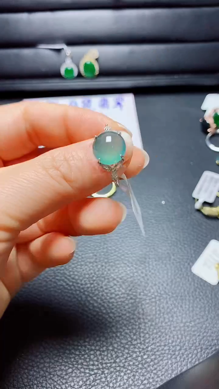 银S925镶嵌戒指翡翠天然翡翠A货s925银镶