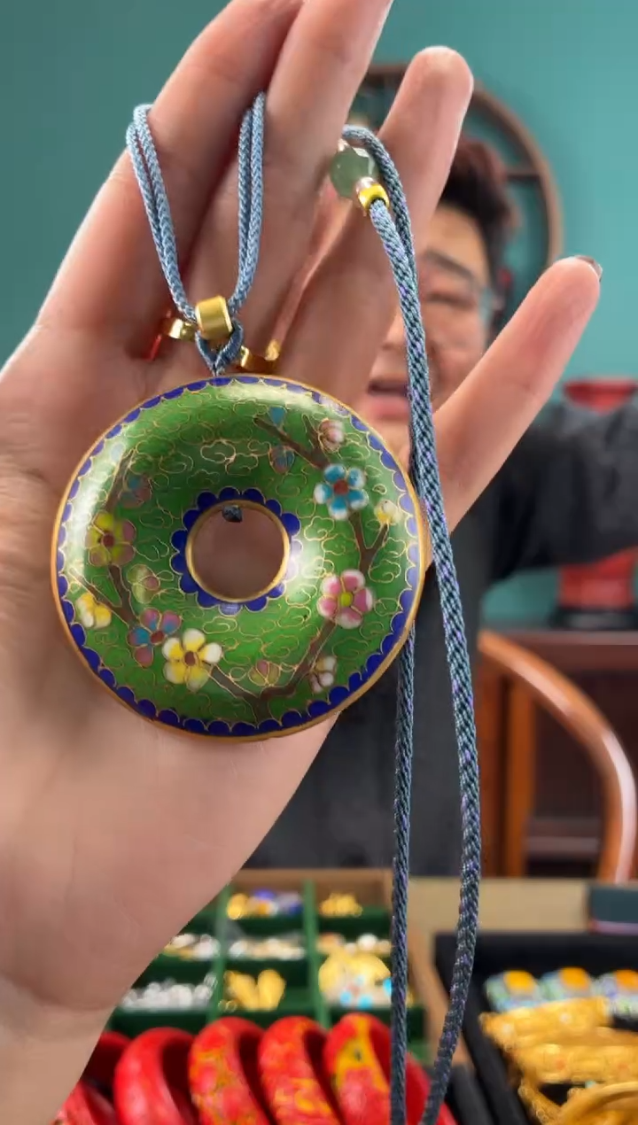 非遗手工景泰蓝平安扣大绿色