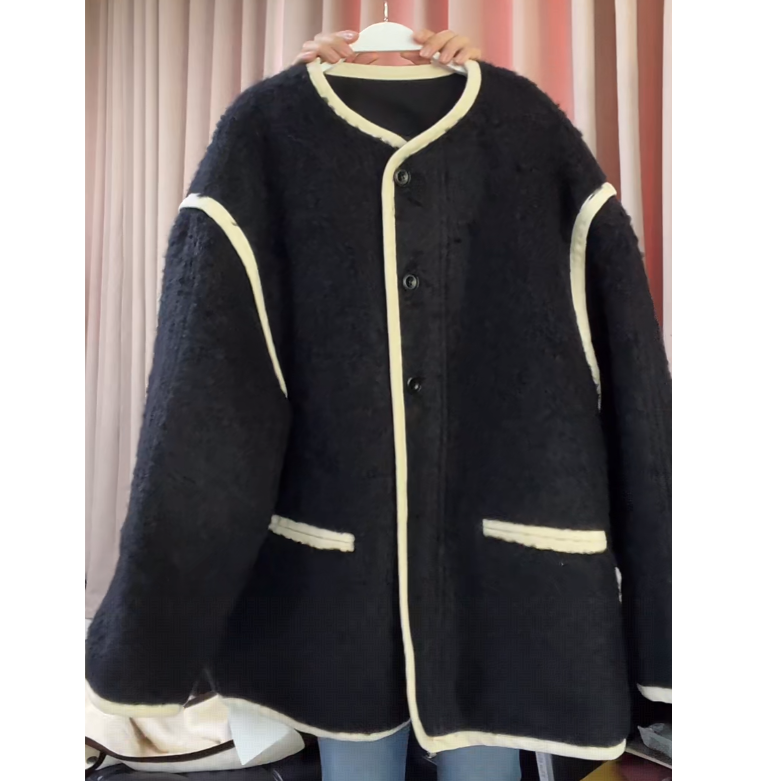 89921-1气质小香风拼色大衣简约高级秋冬加厚