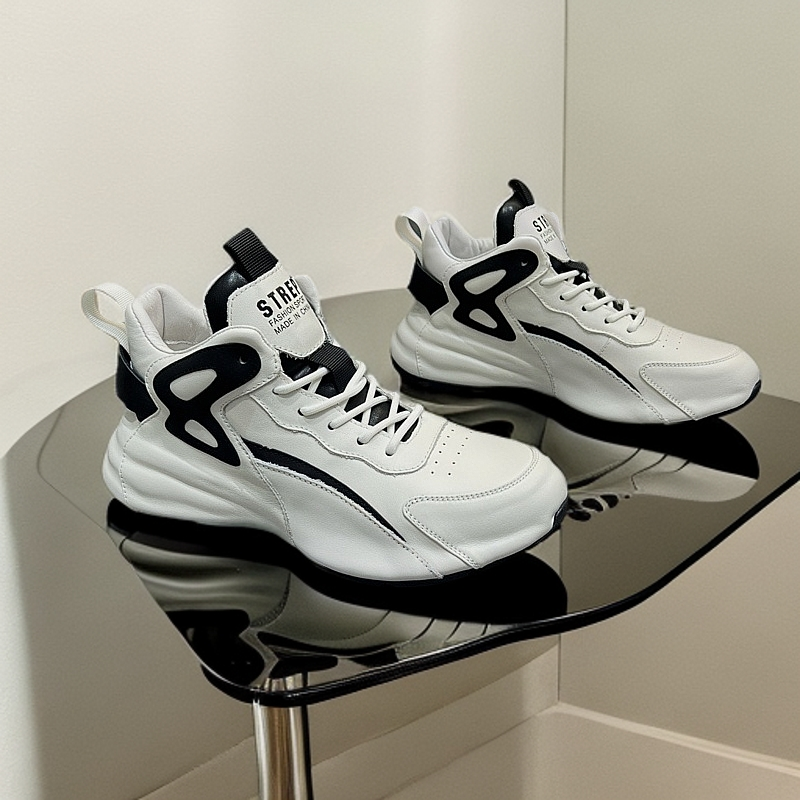 男鞋春秋新款高帮真皮增高减震包底鞋百搭休闲运动老爹鞋时尚潮流