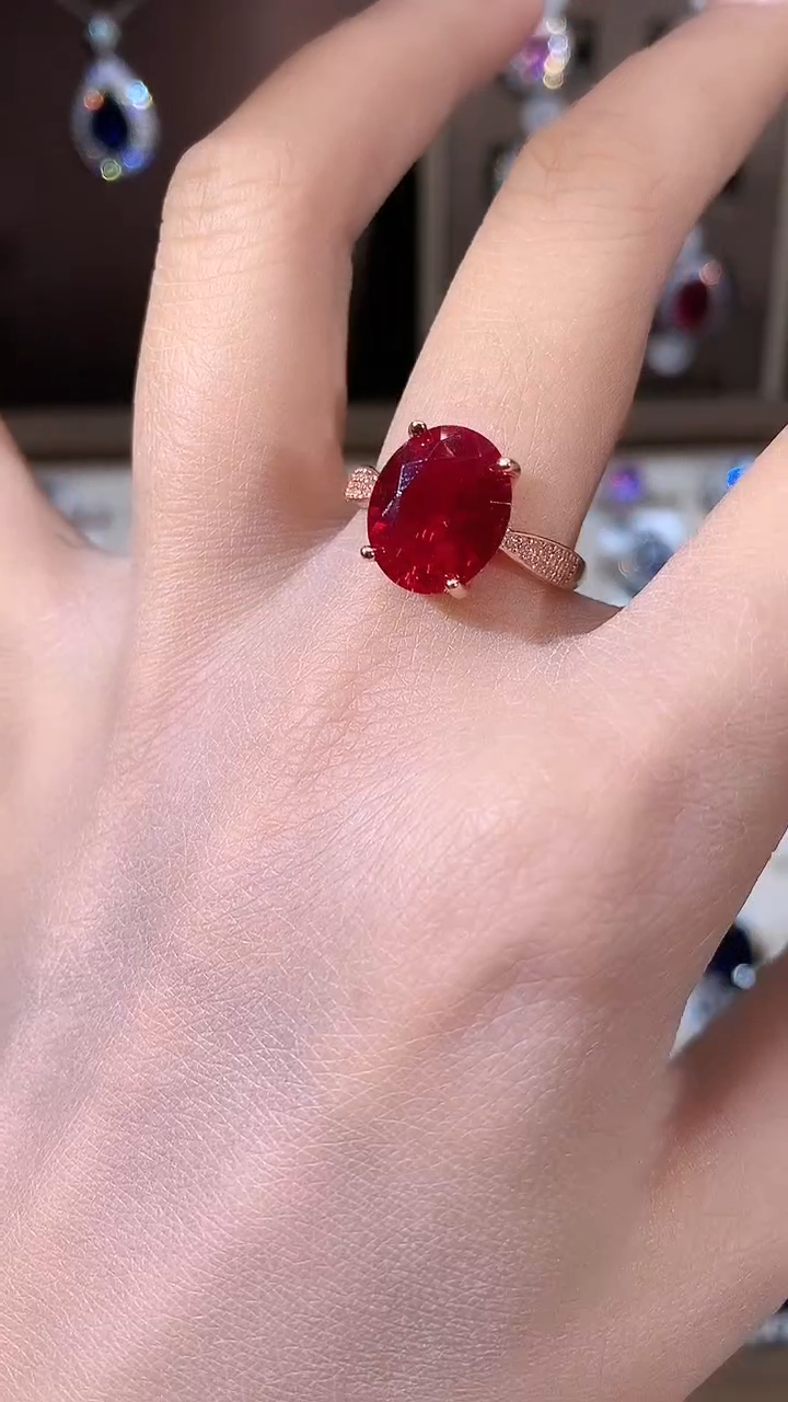 无925银鸽血红色戒指