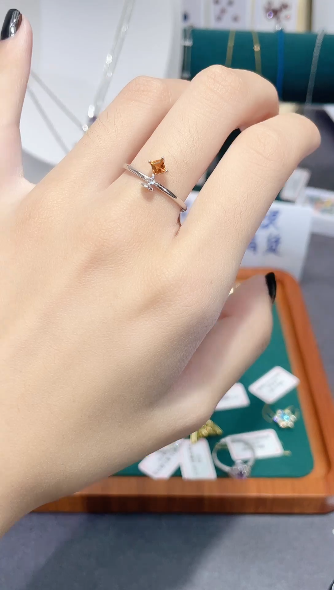 黄晶戒指银S925镶嵌天然宝石