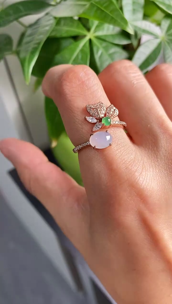 【闪购商品】翡翠戒指银S925镶嵌缅甸翡翠A货22  5-2