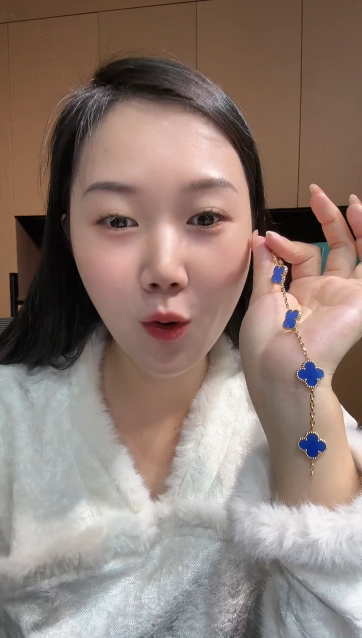 【闪购商品】玛瑙/玉髓手链18K金镶嵌蓝色k黄，五花手链GHJ