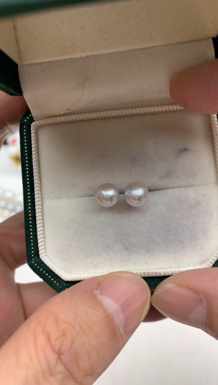 银S925镶嵌ff海水珍珠akoya灰珠耳饰6~7mm