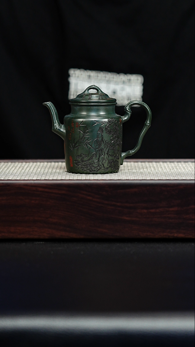 宜兴紫砂 文竹 绿泥 谭青 h633