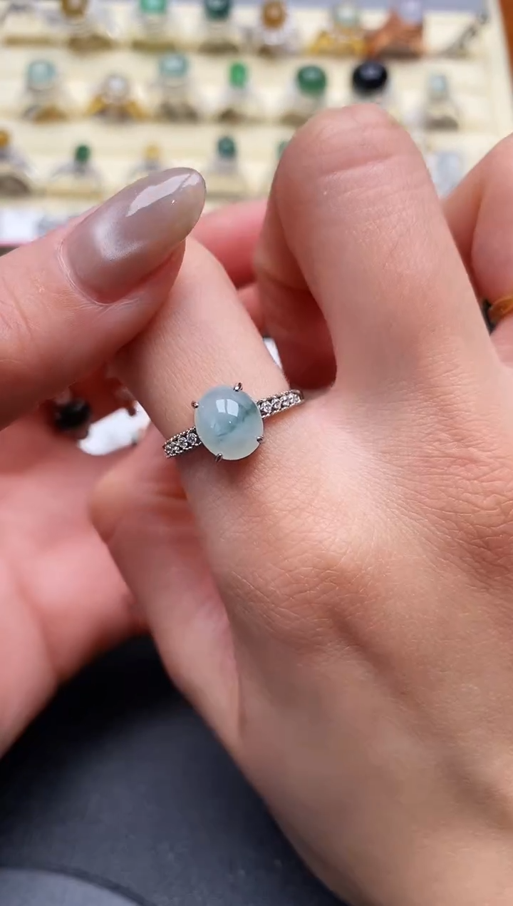 【闪购商品】翡翠戒指银S925镶嵌缅甸翡翠2  2+2