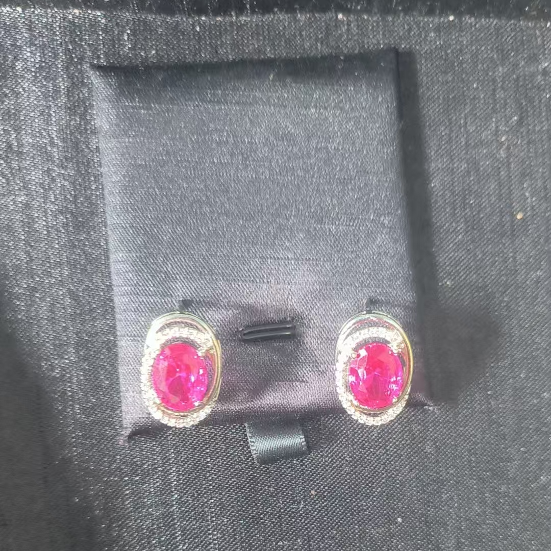 培育红宝石红宝石玫红宝-红宝石-精工培育耳扣-B004