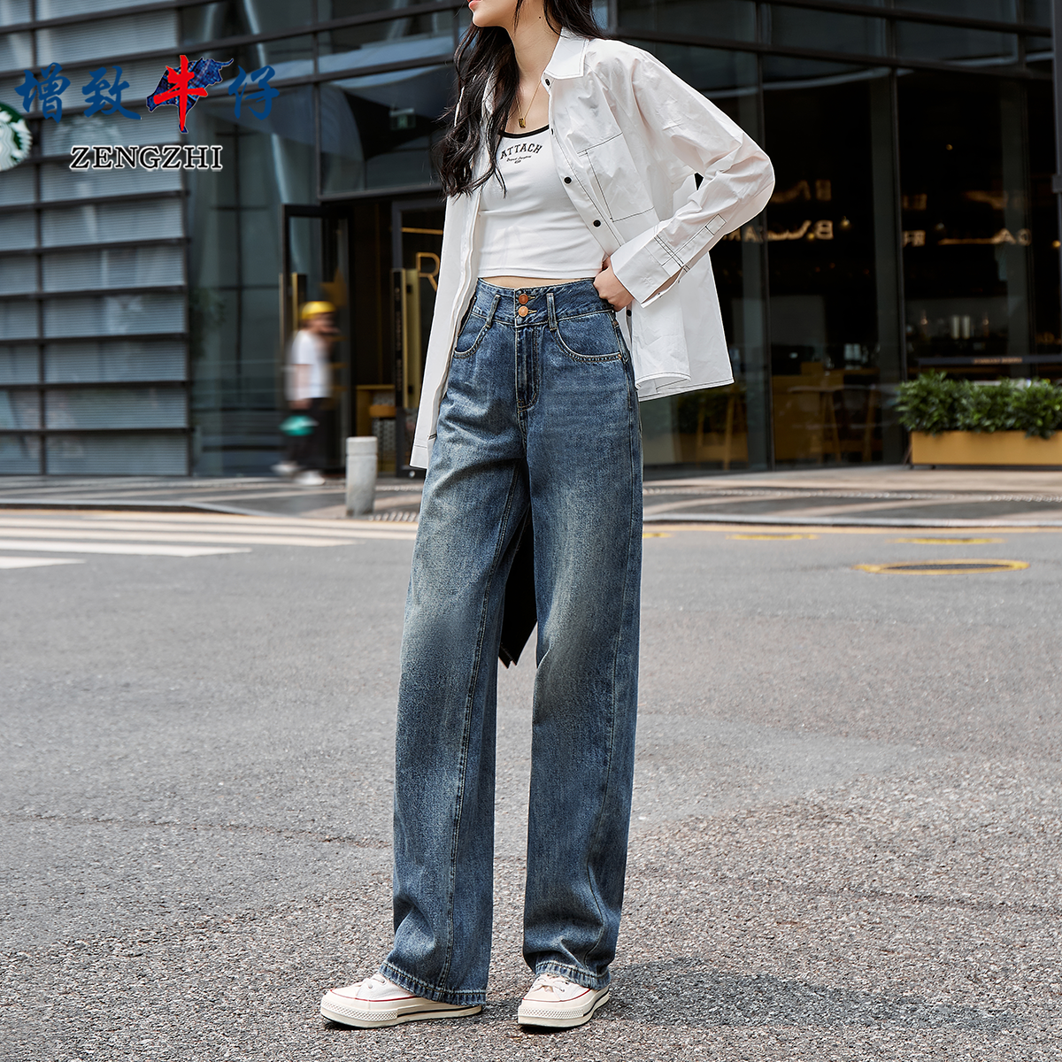 【港风复古】秋季新款美式复古高腰垂感显瘦女士阔腿直筒裤Z0599