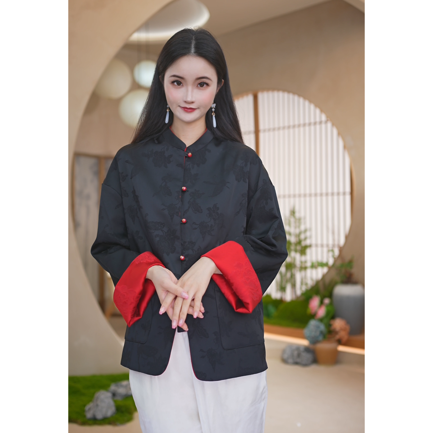赠李白 气质提花双面穿新中式衬衫女2025新款轻国风刺绣上衣8116