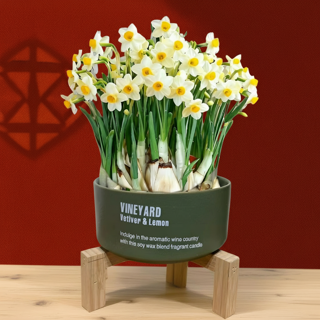 漳州正宗水仙花福建省花北欧风格祖母绿陶瓷盆器带底座