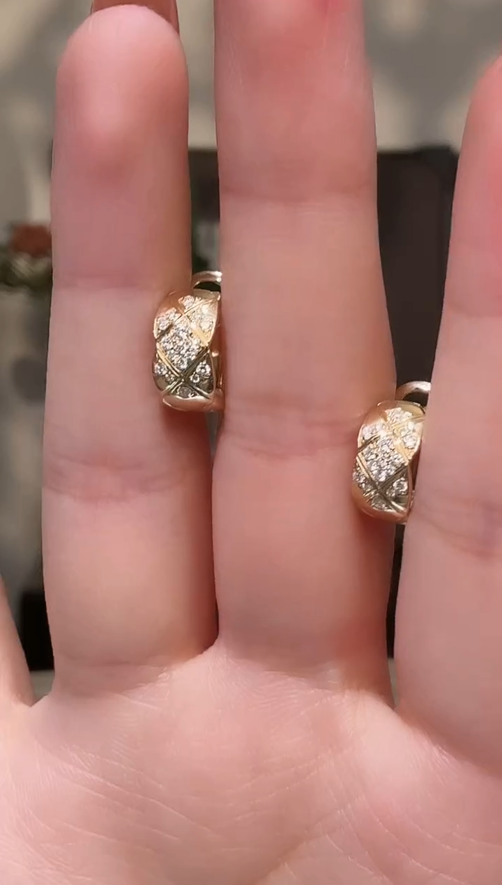 18K金镶嵌项链实验室培育钻石@@耳拍黄圆形菱格纹