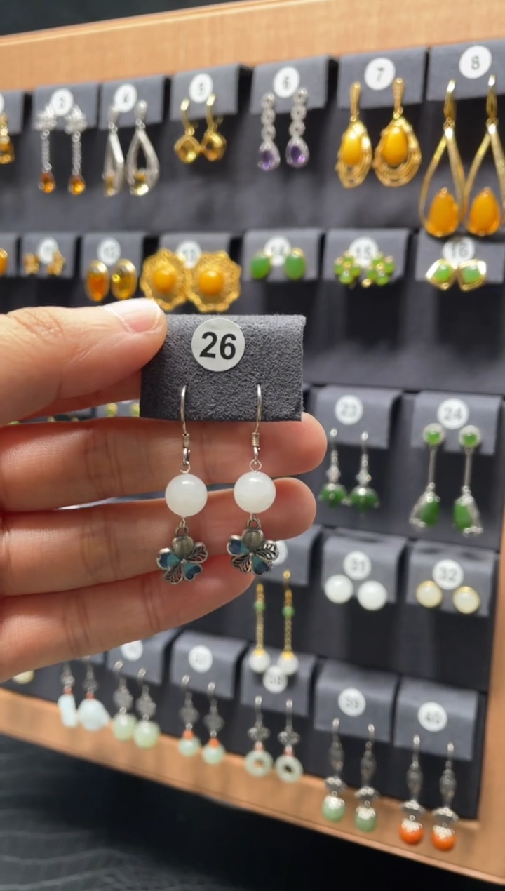 【闪购商品】和田玉耳饰银S925镶嵌0026