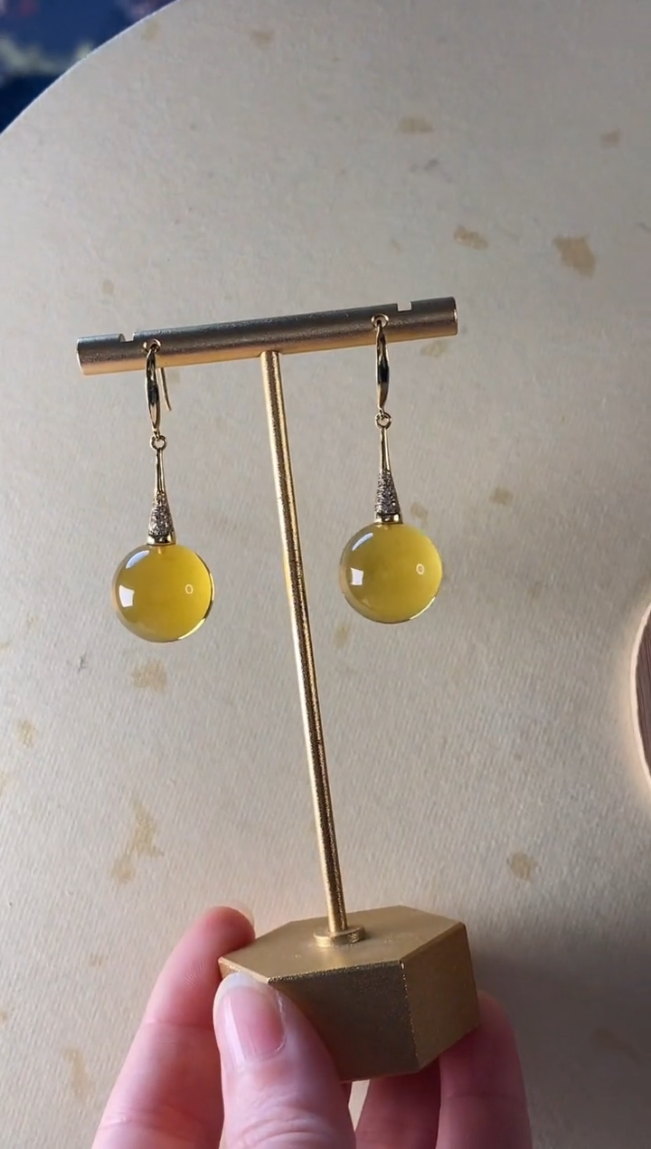 【闪购商品】琥珀颈饰银S925镶嵌耳环16+00000000