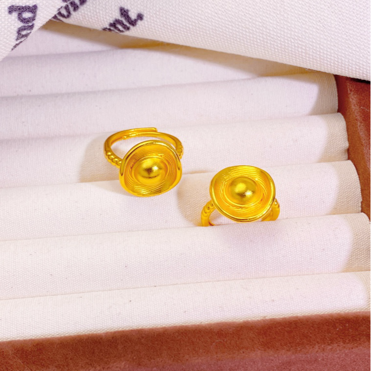 铜合金戒指 时尚首饰《韵系列》铜合金元宝球开口戒指小众轻奢质感