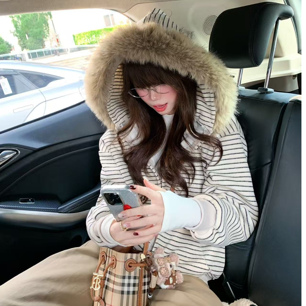 【小欧专属 】秋季情侣美式中性风时尚条纹连帽卫衣宽松拉链外套