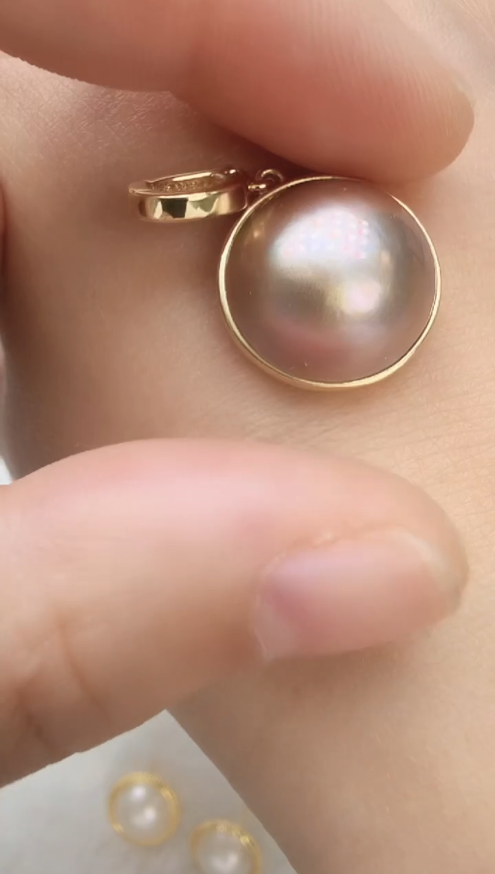 未镶嵌颈饰拼合珍珠（马贝珠）光板洒金色 